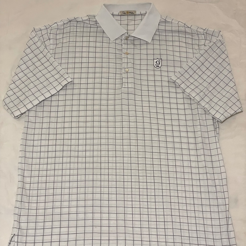 Peter Millar Short Sleeve Striped White Golf Polo Mens size L